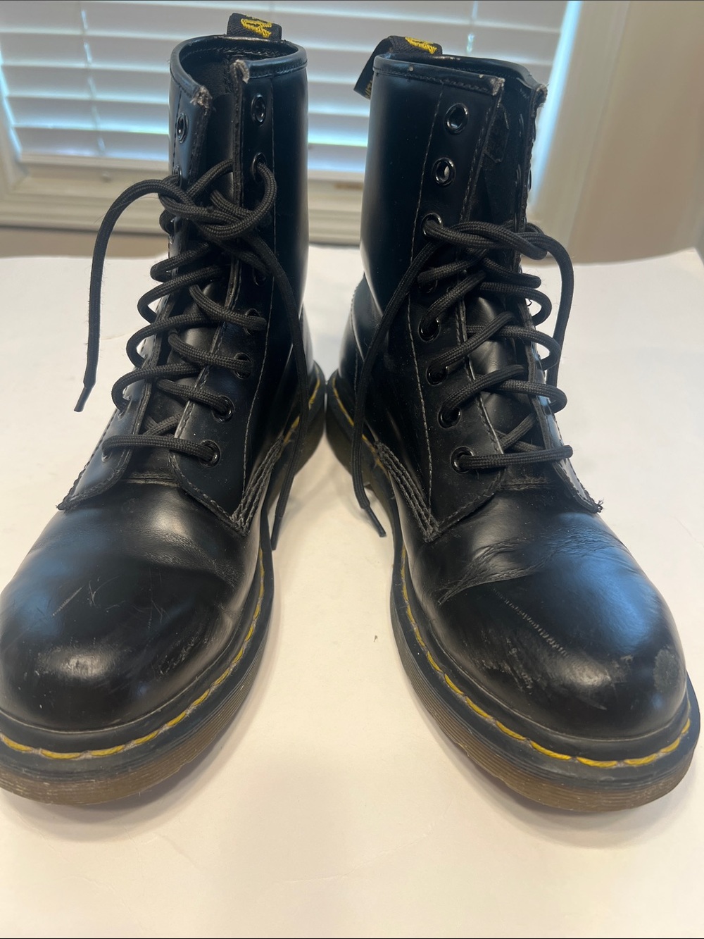 Dr. Martens 1460 bouncing soles Black Leather Lace-Up Boots with Yellow Welt